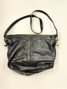 Vtg. Stone Mountain navy leather hobo bag